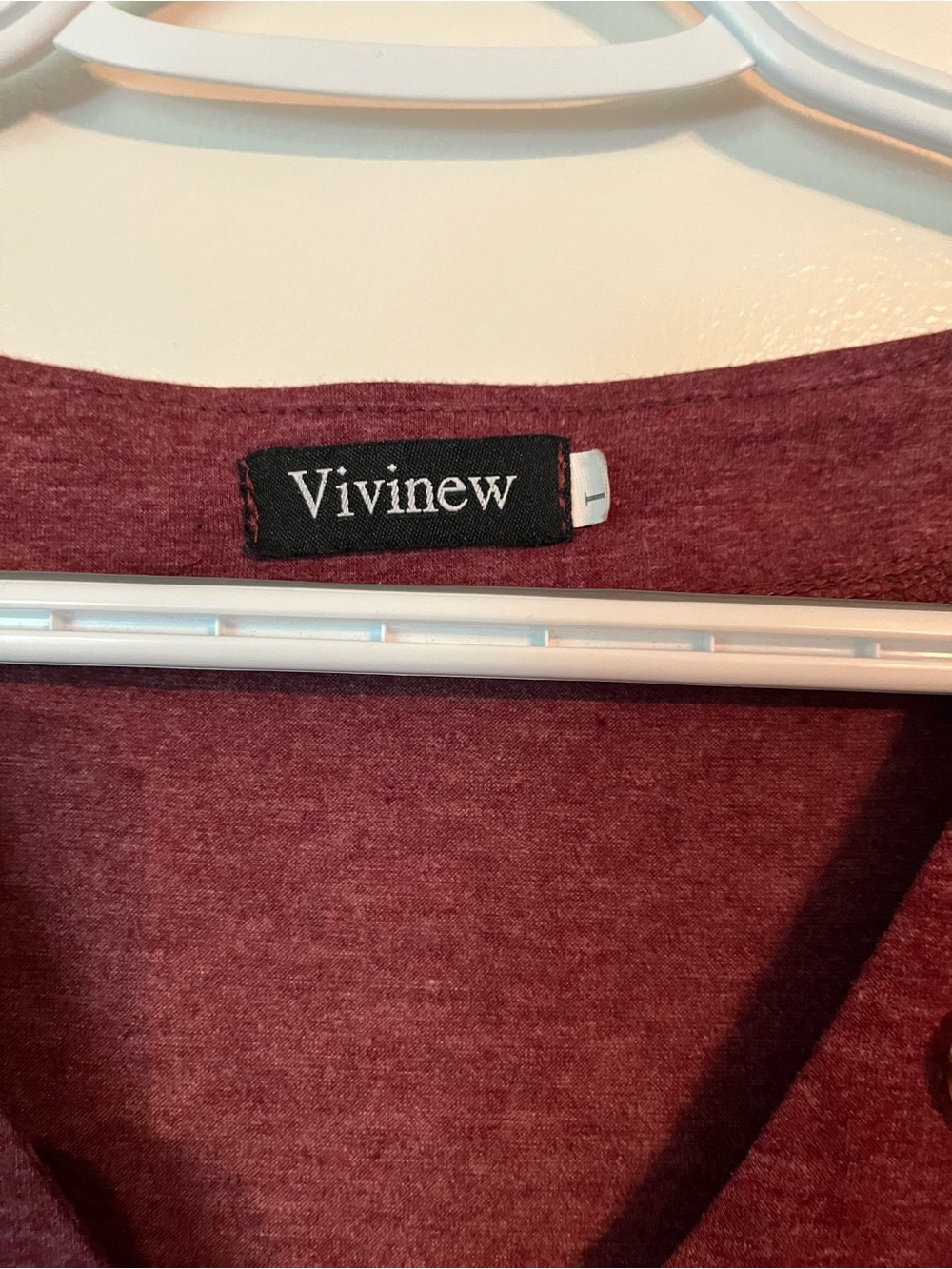 Women's Button V-Neck Short Sleeve Top - Burgundy - Picture 2 of 3